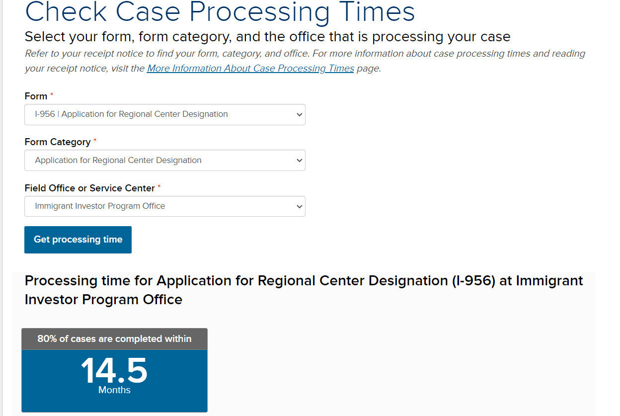 Cập nhật thời gian xử lý Mẫu đơn I-956 - Đơn xin chỉ định Trung tâm Vùng