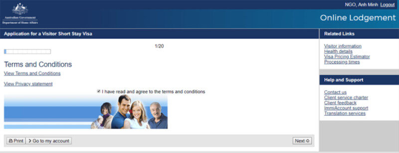 Hướng dẫn đăng ký hồ sơ xin visa du lịch Úc bước 2