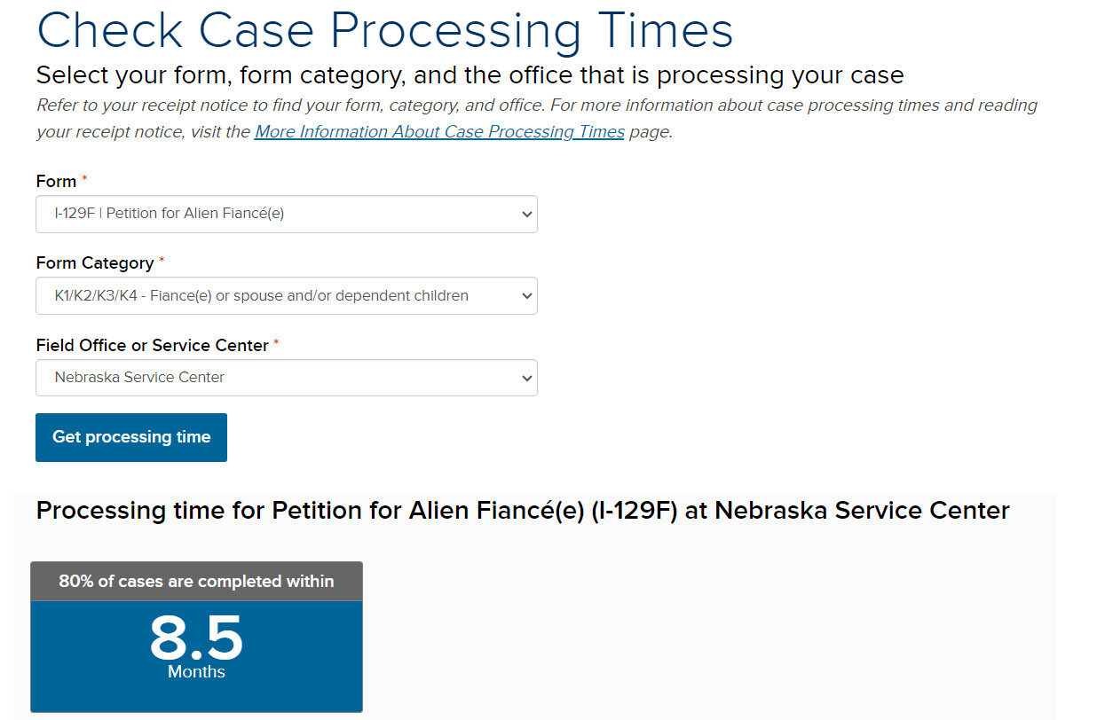Thời gian xử lý Mẫu I-129F nhanh nhất thuộc về Trung tâm Dịch vụ Nebraska
